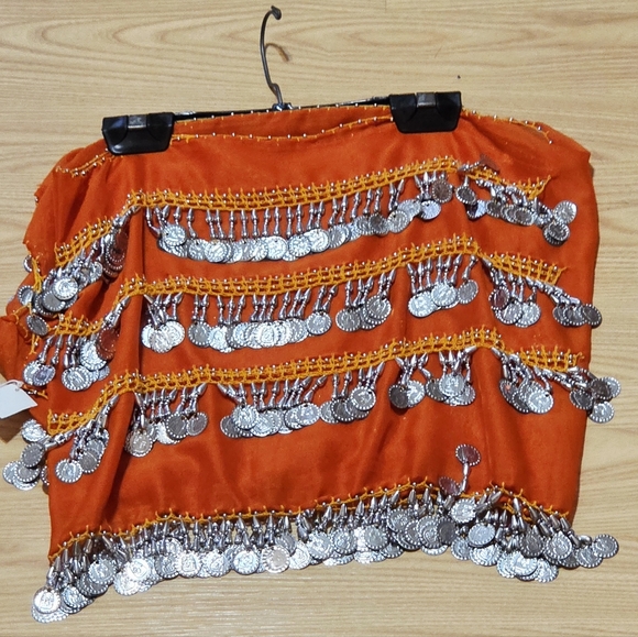 Accessories - Renaissance Belly Dance Hip Scarf Orange With Silver Coins ~New~ Firm Price